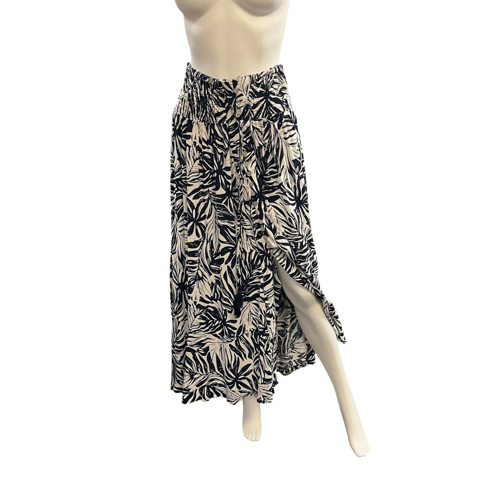 Rachel Zoe Maxi Skirt Blue Tropical Smocked Waist Size S Resort Vacation‎ Beach